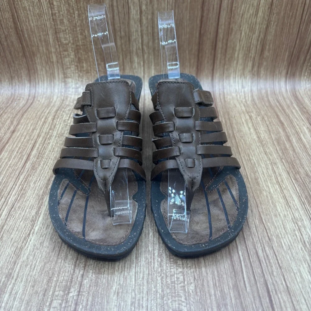 Teva Cabrillo Wedge Sandals Brown Womens 8 Leather Strappy Gladiator Thong